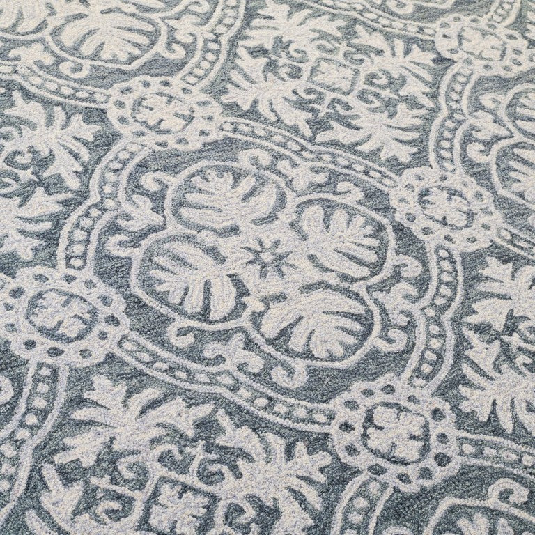 Safavieh Lauren Ralph Hand Tufted Wool Runner Oriental Hallway Rug in Silver Ivory Tones 5'-0" x 8'-0" LRL6606G-5