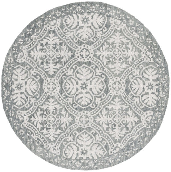Safavieh Lauren Ralph Hand Tufted Wool Runner Oriental Hallway Rug in Silver Ivory Tones 6'-0" x 6'-0" LRL6606G-6R