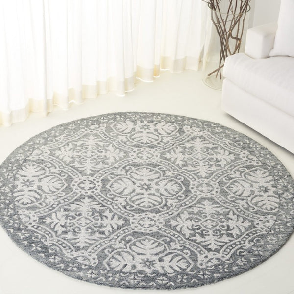 Safavieh Lauren Ralph Hand Tufted Wool Runner Oriental Hallway Rug in Silver Ivory Tones 6'-0" x 6'-0" LRL6606G-6R