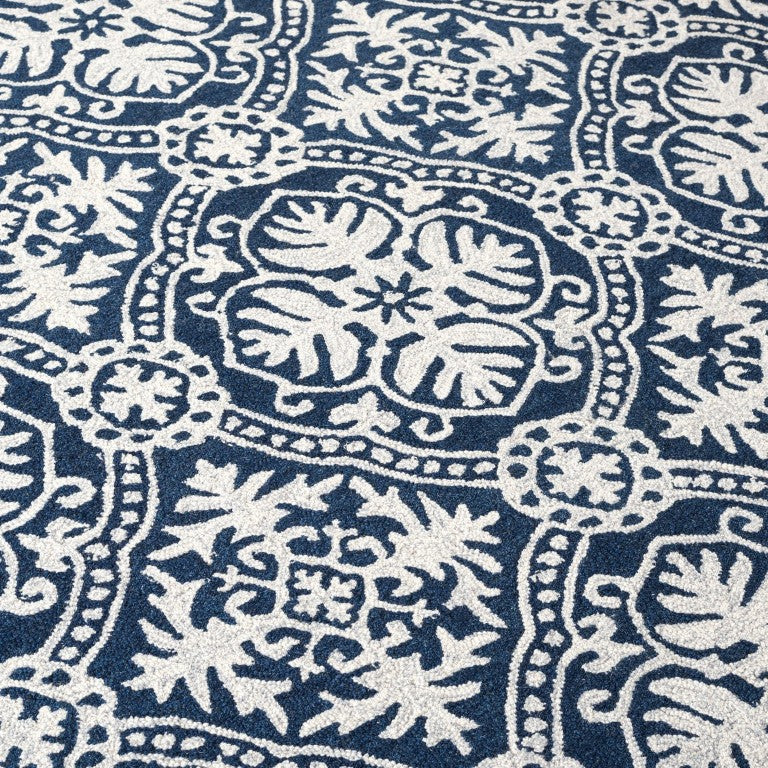 Safavieh Lauren Ralph Hand-Tufted Wool Runner Oriental Hallway Rug in Navy Blue Ivory 2'-3" x 8'-0" LRL6606M-28