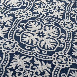 Safavieh Lauren Ralph Hand-Tufted Wool Runner Oriental Hallway Rug in Navy Blue Ivory 4'-0" x 6'-0" LRL6606M-4