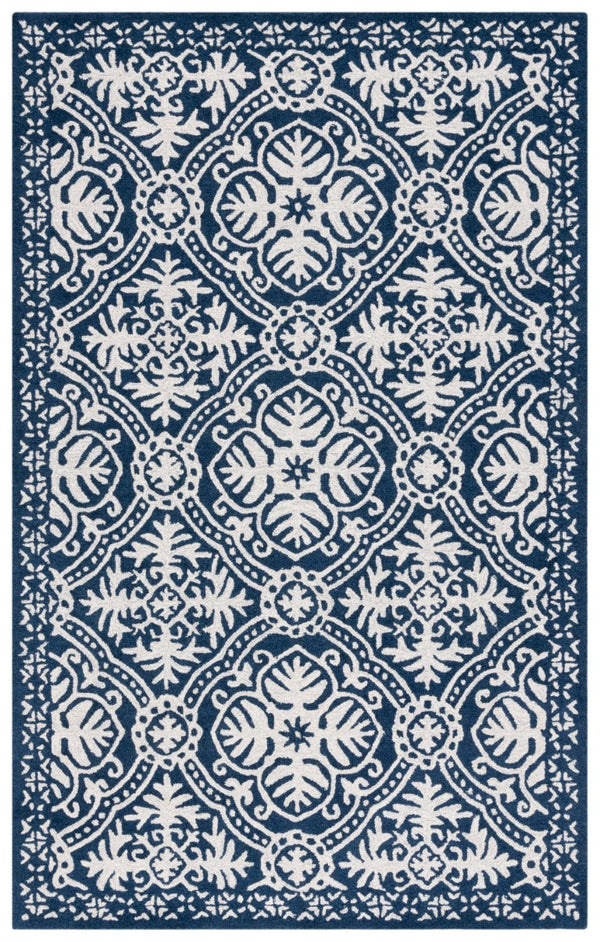Safavieh Lauren Ralph Hand-Tufted Wool Runner Oriental Hallway Rug in Navy Blue Ivory 5'-0" x 8'-0" LRL6606M-5
