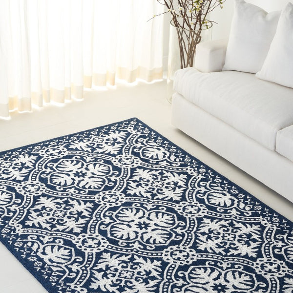 Safavieh Lauren Ralph Hand-Tufted Wool Runner Oriental Hallway Rug in Navy Blue Ivory 5'-0" x 8'-0" LRL6606M-5