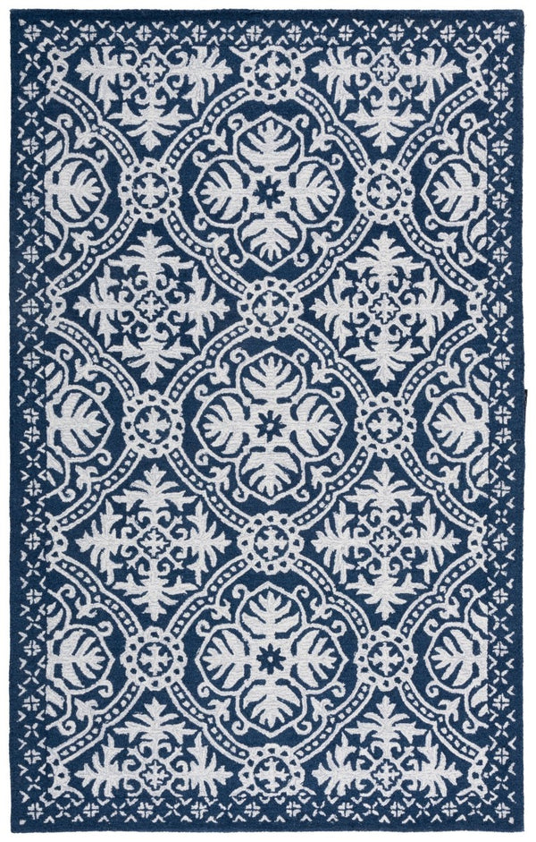 Safavieh Lauren Ralph Hand-Tufted Wool Runner Oriental Hallway Rug in Navy Blue Ivory 5'-0" x 8'-0" LRL6606M-5