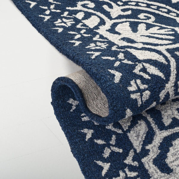 Safavieh Lauren Ralph Hand-Tufted Wool Runner Oriental Hallway Rug in Navy Blue Ivory 5'-0" x 8'-0" LRL6606M-5
