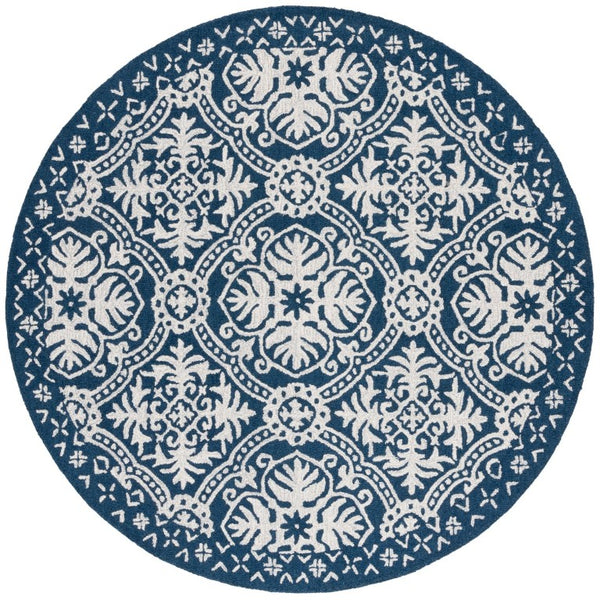 Safavieh Lauren Ralph Hand-Tufted Wool Runner Oriental Hallway Rug in Navy Blue Ivory 6'-0" x 6'-0" LRL6606M-6R