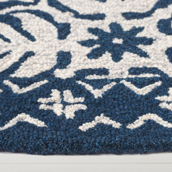 Safavieh Lauren Ralph Hand-Tufted Wool Runner Oriental Hallway Rug in Navy Blue Ivory 6'-0" x 6'-0" LRL6606M-6R