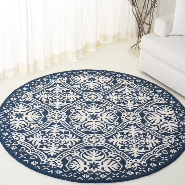 Safavieh Lauren Ralph Hand-Tufted Wool Runner Oriental Hallway Rug in Navy Blue Ivory 6'-0" x 6'-0" LRL6606M-6R