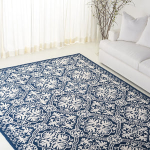 Safavieh Lauren Ralph Hand-Tufted Wool Runner Oriental Hallway Rug in Navy Blue Ivory 8'-0" x 10'-0" LRL6606M-8