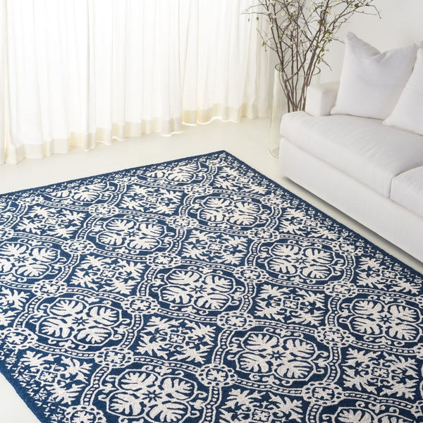 Safavieh Lauren Ralph Hand-Tufted Wool Runner Oriental Hallway Rug in Navy Blue Ivory 8'-0" x 10'-0" LRL6606M-8