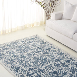 Safavieh Lauren Hand‑Tufted Wool Rug Navy Ivory Floral Motif—Low‑Profile, Durable 6X9 Area Accent Rug 6'-0" x 9'-0" LRL6606N-6