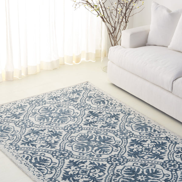Safavieh Lauren Hand‑Tufted Wool Rug Navy Ivory Floral Motif—Low‑Profile, Durable 6X9 Area Accent Rug 6'-0" x 9'-0" LRL6606N-6