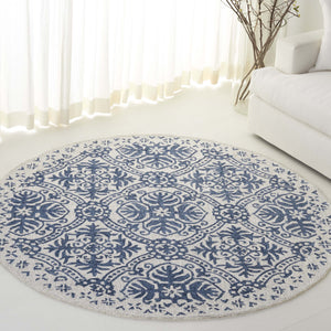 Safavieh Lauren Hand‑Tufted Wool Rug Navy Ivory Floral Motif—Low‑Profile, Durable 6X9 Area Accent Rug 6'-0" x 9'-0" LRL6606N-6