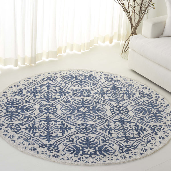 Safavieh Lauren Hand‑Tufted Wool Rug Navy Ivory Floral Motif—Low‑Profile, Durable 6X9 Area Accent Rug 6'-0" x 9'-0" LRL6606N-6