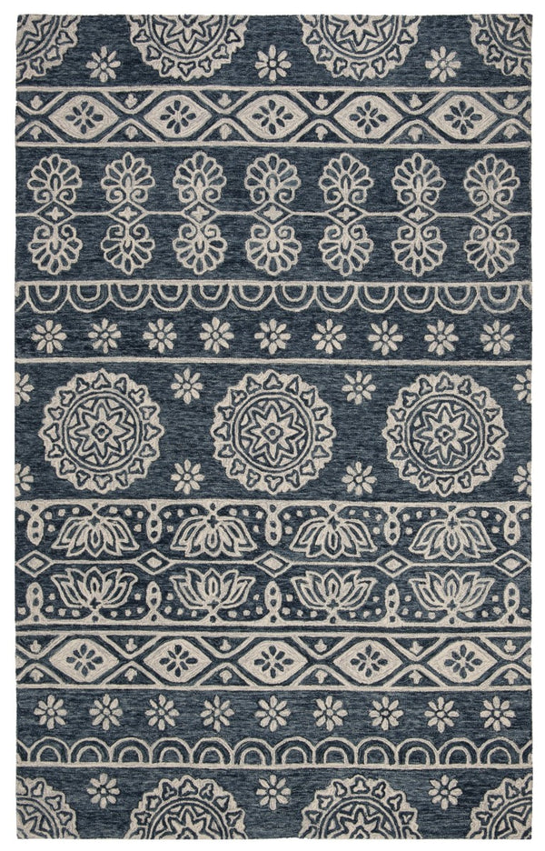 Safavieh Lrl Hand Tufted Wool Runner Rug Blue Ivory Traditional Hallway Entryway Accent 5'-0" x 8'-0" LRL6607M-5