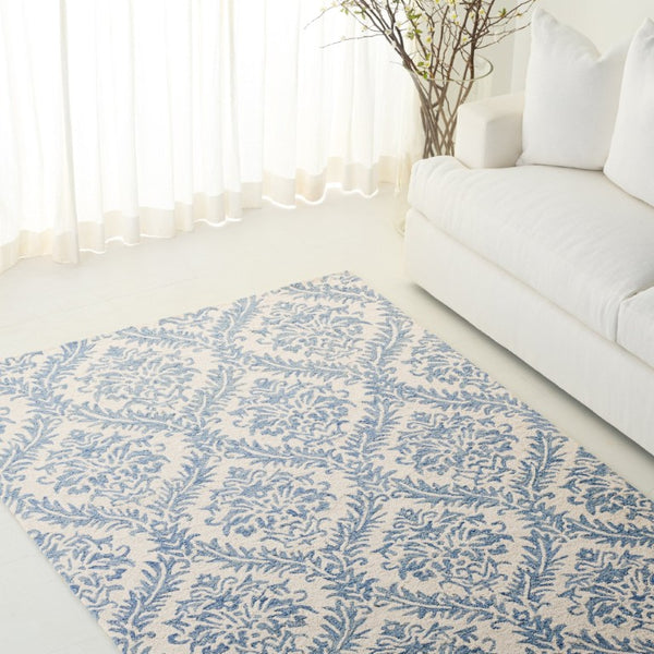 Safavieh Lrl Hand Tufted Wool Runner Rug Blue Ivory Traditional Hallway Entryway Accent 5'-0" x 8'-0" LRL6607M-5