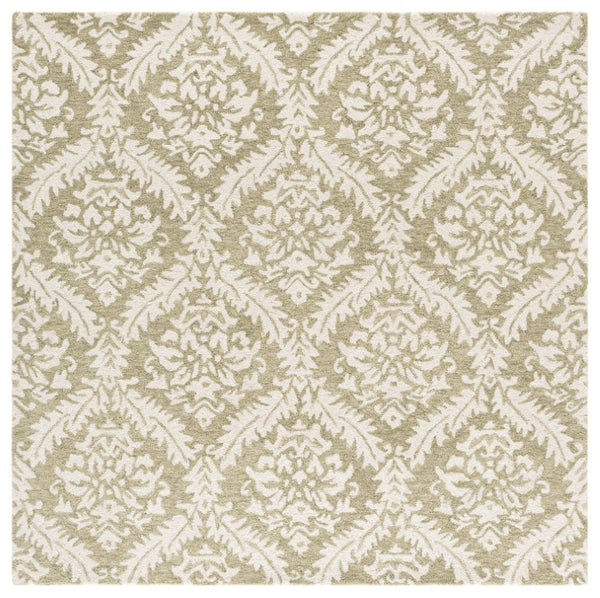 Safavieh Lrl Hand-Tufted Wool Cotton Runner Sage Ivory Traditional Hallway Entryway Rug 6'-0" x 6'-0" Square LRL6607W-6SQ
