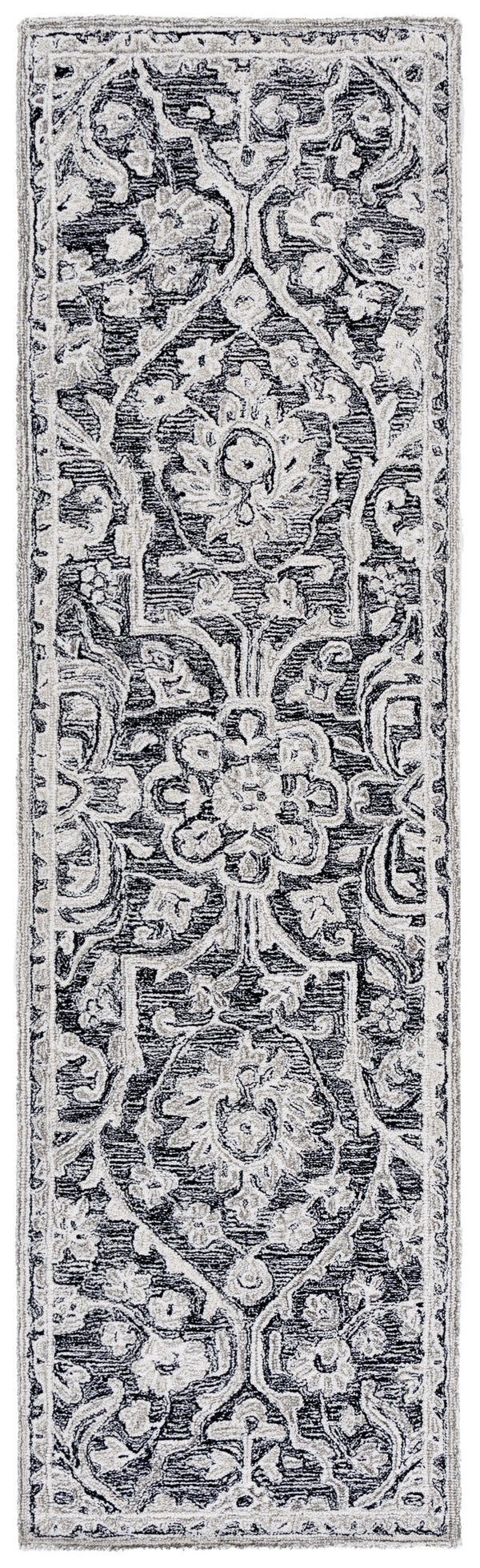 Safavieh Lrl Hand-Tufted Juniper Rug In Black And Ivory — Wool-Cotton Plush Low-Profile Floral Arabesque Design 4'-0" x 6'-0" LRL6636Z-4