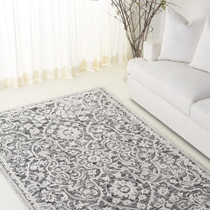 Safavieh Lrl Hand-Tufted Juniper Rug In Black And Ivory — Wool-Cotton Plush Low-Profile Floral Arabesque Design 4'-0" x 6'-0" LRL6636Z-4