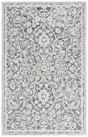 Safavieh Lrl Hand-Tufted Juniper Rug In Black And Ivory — Wool-Cotton Plush Low-Profile Floral Arabesque Design 4'-0" x 6'-0" LRL6636Z-4
