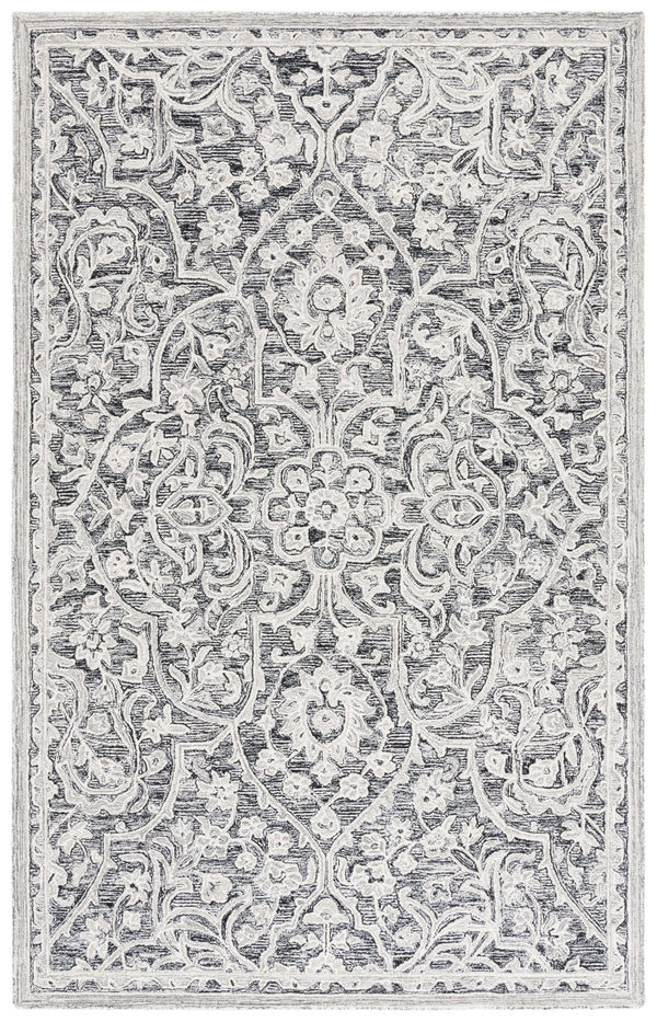 Safavieh Lrl Hand-Tufted Juniper Rug In Black And Ivory — Wool-Cotton Plush Low-Profile Floral Arabesque Design 4'-0" x 6'-0" LRL6636Z-4