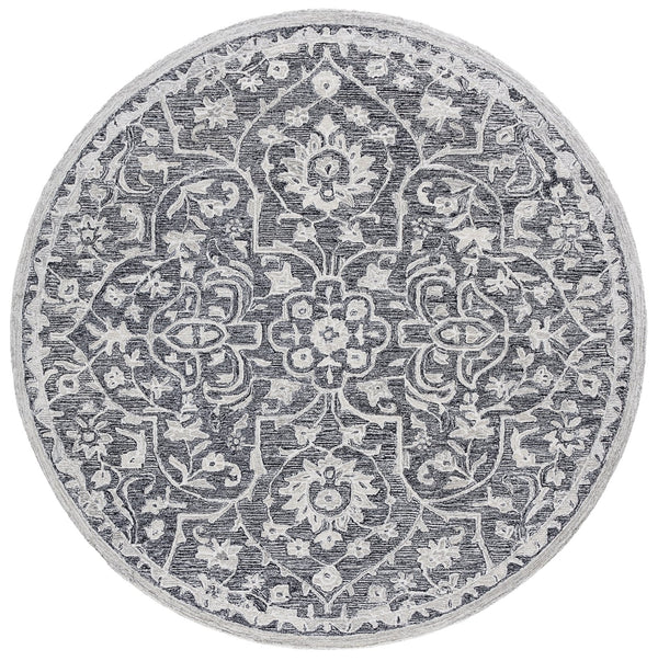 Safavieh Lrl Hand-Tufted Juniper Rug In Black And Ivory — Wool-Cotton Plush Low-Profile Floral Arabesque Design 4'-0" x 6'-0" LRL6636Z-4