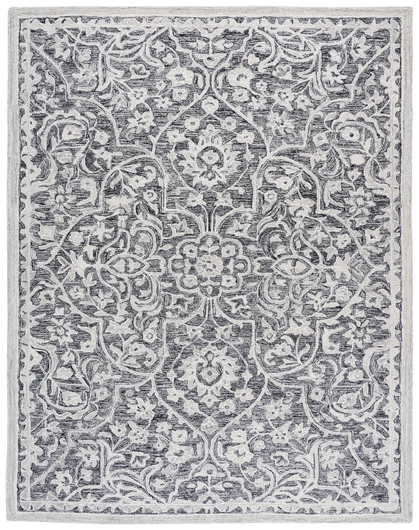 Safavieh Lrl Hand-Tufted Juniper Rug In Black And Ivory — Wool-Cotton Plush Low-Profile Floral Arabesque Design 4'-0" x 6'-0" LRL6636Z-4