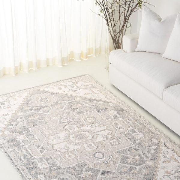 Safavieh Percy Hand Tufted Wool Cotton Area Rug in Soft Grey Ivory for Living or Bedroom LRL6652H-5