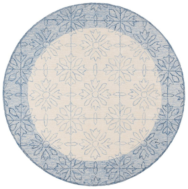 Safavieh Lrl Hand Tufted Wool Runner Floral Navy Ivory Hallway Rug Transitional Style 7'-0" x 7'-0" - A LRL6932N-7R