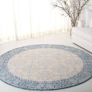 Safavieh Lrl Hand Tufted Wool Runner Floral Navy Ivory Hallway Rug Transitional Style 7'-0" x 7'-0" - A LRL6932N-7R