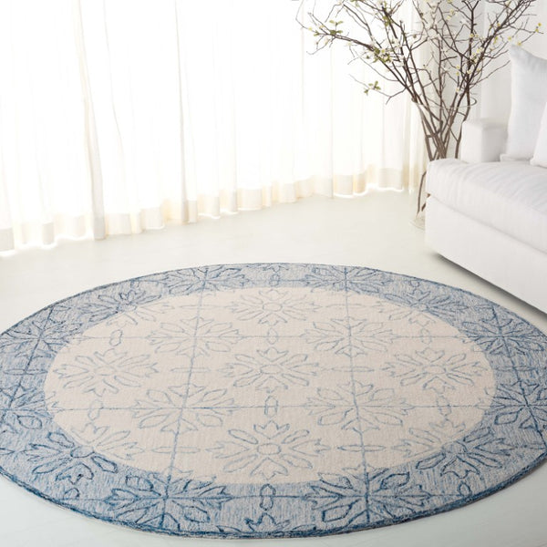 Safavieh Lrl Hand Tufted Wool Runner Floral Navy Ivory Hallway Rug Transitional Style 7'-0" x 7'-0" - A LRL6932N-7R