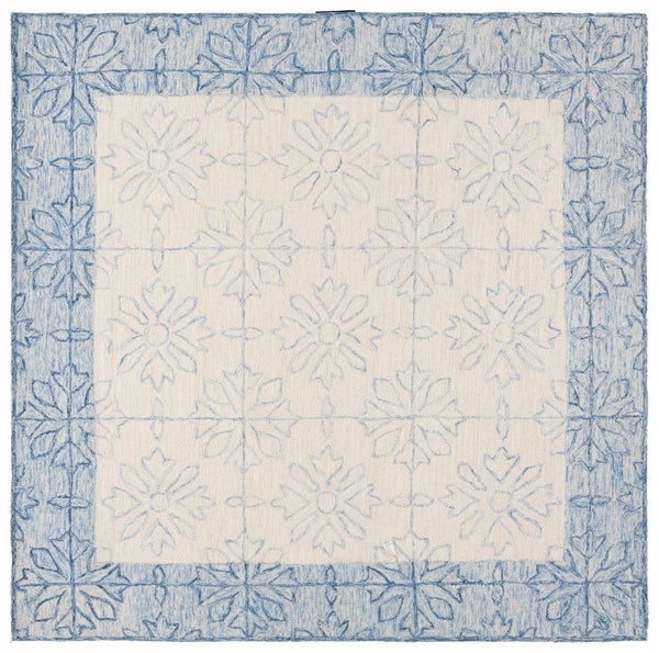 Safavieh Lrl Hand Tufted Wool Runner Floral Navy Ivory Hallway Rug Transitional Style 7'-0" x 7'-0" - B LRL6932N-7SQ