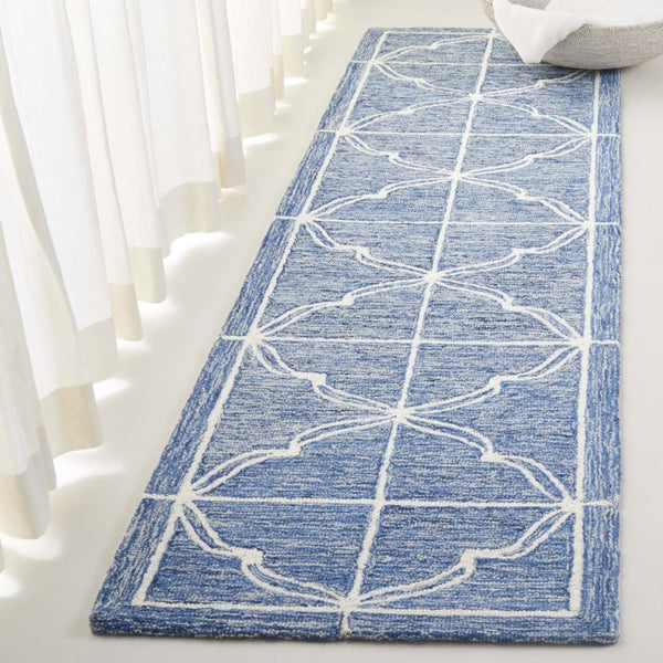 Safavieh Lrl Mabel Hand-Tufted Wool Runner Geometric Navy Ivory Hallway Entryway Rug 2'-3" x 8'-0" LRL6933N-28