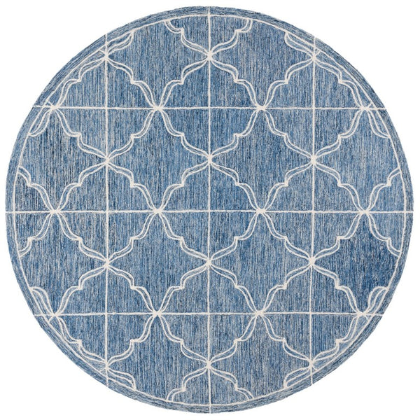 Safavieh Lrl Mabel Hand-Tufted Wool Runner Geometric Navy Ivory Hallway Entryway Rug 7'-0" x 7'-0" - Round LRL6933N-7R