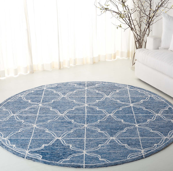 Safavieh Lrl Mabel Hand-Tufted Wool Runner Geometric Navy Ivory Hallway Entryway Rug 7'-0" x 7'-0" - Round LRL6933N-7R