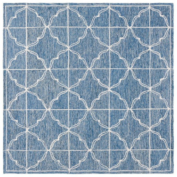 Safavieh Lrl Mabel Hand-Tufted Wool Runner Geometric Navy Ivory Hallway Entryway Rug 7'-0" x 7'-0" - Square LRL6933N-7SQ