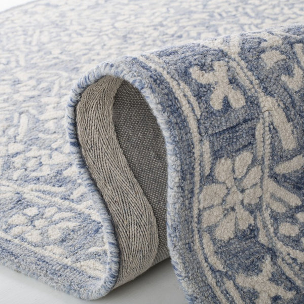 Safavieh Lrl Hand Tufted Wool Area Rug Traditional Blue Ivory Pattern for Large Living Rooms 10'-0" x 10'-0" LRL6935M