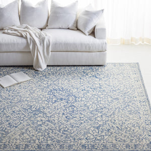 Safavieh Lrl Hand Tufted Wool Area Rug Traditional Blue Ivory Pattern for Large Living Rooms 10'-0" x 10'-0" LRL6935M