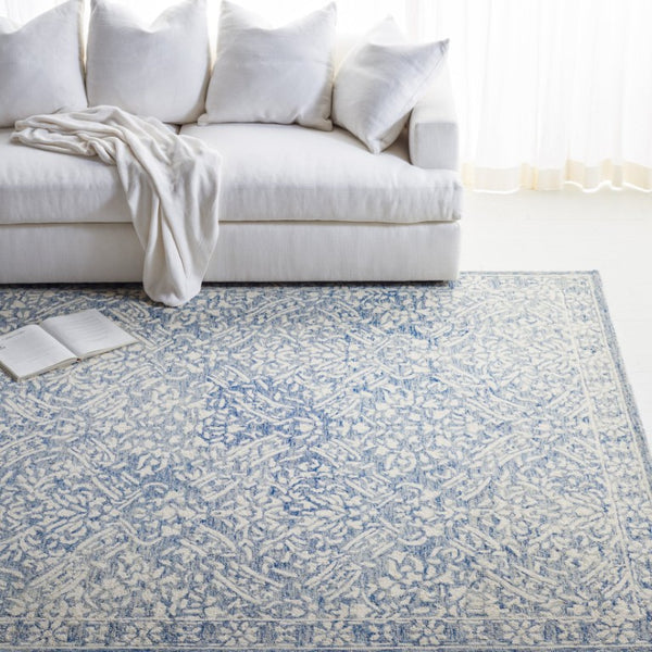 Safavieh Lrl Hand Tufted Wool Area Rug Traditional Blue Ivory Pattern for Large Living Rooms 10'-0" x 10'-0" LRL6935M