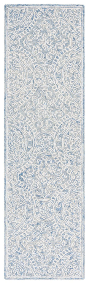 Safavieh Lrl Finnegan Hand Tufted Wool Medallion Accent Rug in Blue Ivory for Entryways 2'-3" x 8'-0" LRL6937M-28