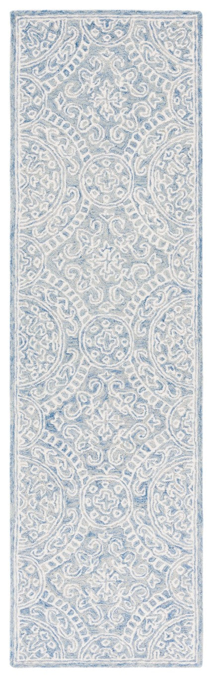 Safavieh Lrl Finnegan Hand Tufted Wool Medallion Accent Rug in Blue Ivory for Entryways 2'-3" x 8'-0" LRL6937M-28