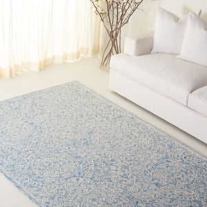 Safavieh Lrl Hand-Tufted Finnegan Round Rug 6Ft Blue Ivory Medallion Floral Wool-Cotton Blend Luxury LRL6937M-6R