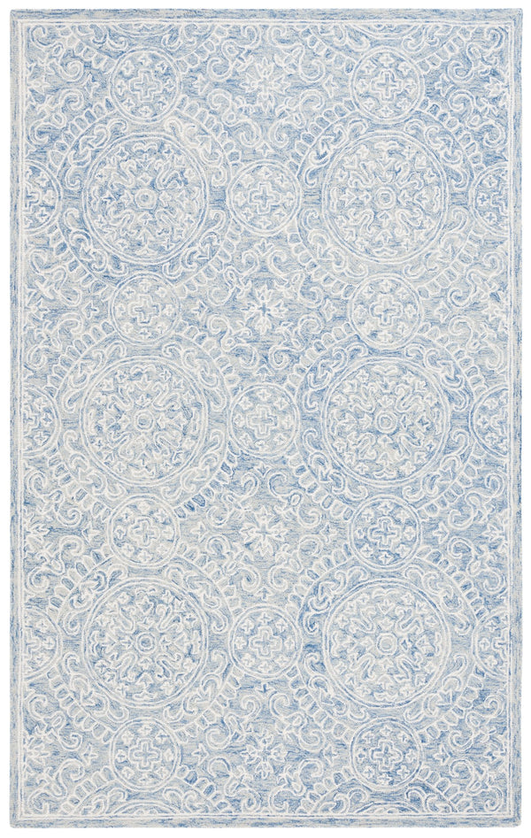 Safavieh Lrl Hand-Tufted Finnegan Round Rug 6Ft Blue Ivory Medallion Floral Wool-Cotton Blend Luxury LRL6937M-6R