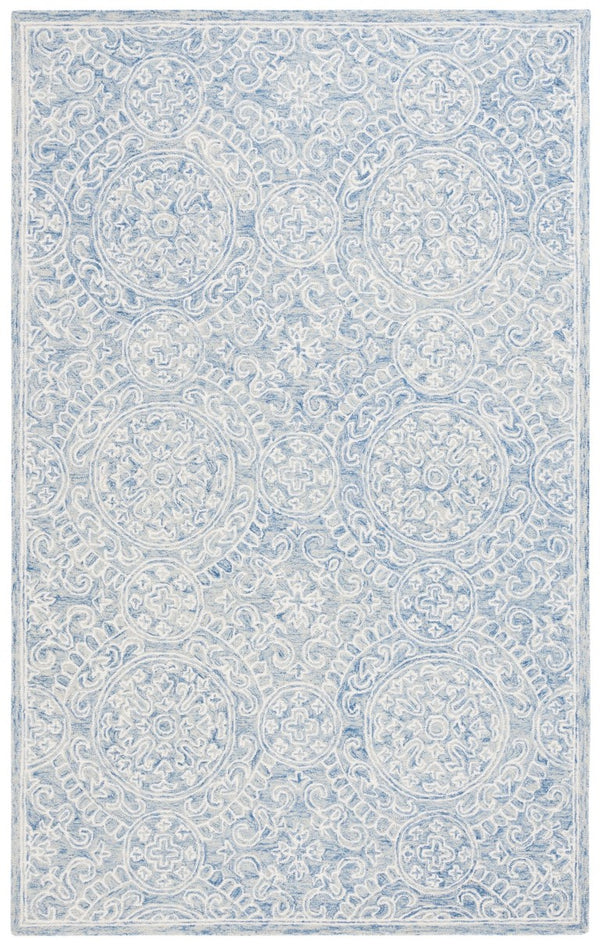 Safavieh Lrl Finnegan Hand Tufted Wool Medallion Accent Rug in Blue Ivory for Entryways 5'-0" x 8'-0" LRL6937M-5