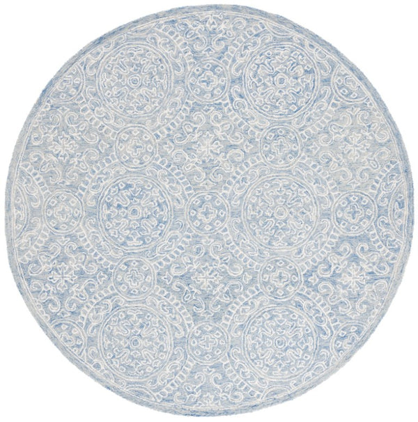 Safavieh Lrl Finnegan Hand Tufted Wool Medallion Accent Rug in Blue Ivory for Entryways 7'-0" x 7'-0" - Round LRL6937M-7R