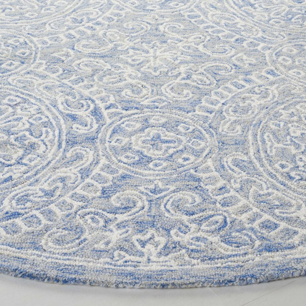 Safavieh Lrl Finnegan Hand Tufted Wool Medallion Accent Rug in Blue Ivory for Entryways 7'-0" x 7'-0" - Round LRL6937M-7R
