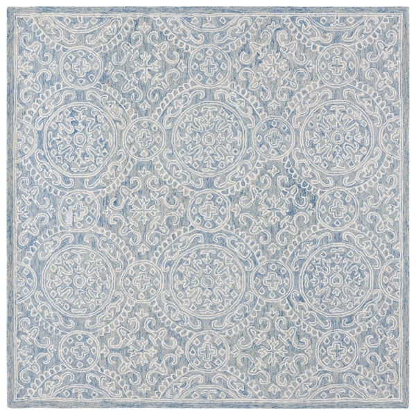 Safavieh Lrl Hand-Tufted Finnegan Round Rug 6Ft Blue Ivory Medallion Floral Wool-Cotton Blend Luxury LRL6937M-6R