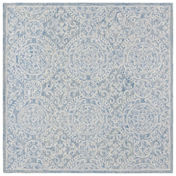 Safavieh Lrl Finnegan Hand Tufted Wool Medallion Accent Rug in Blue Ivory for Entryways 7'-0" x 7'-0" - Square LRL6937M-7SQ