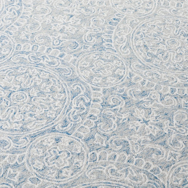 Safavieh Lrl Finnegan Hand Tufted Wool Medallion Accent Rug in Blue Ivory for Entryways 7'-0" x 7'-0" - Square LRL6937M-7SQ