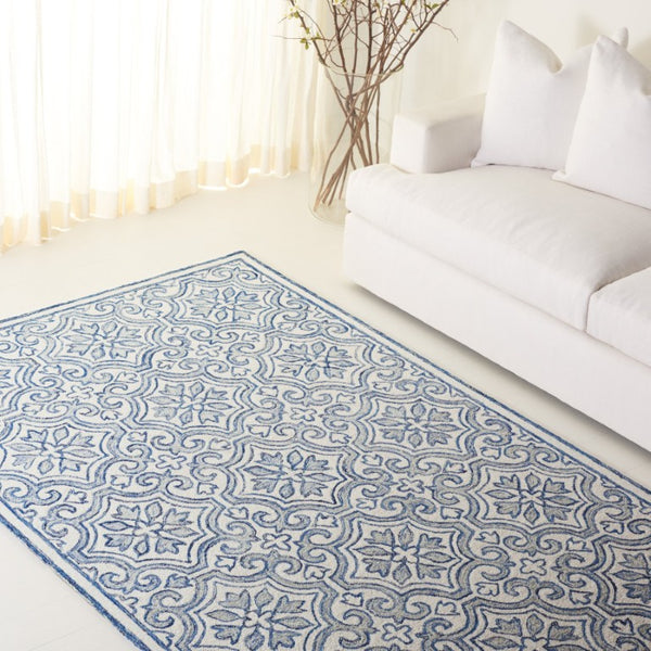 Safavieh Lrl Hand Tufted Wool Cotton Accent Rug with Navy Ivory Traditional Floral Motifs 6'-0" x 9'-0" LRL6944N-6